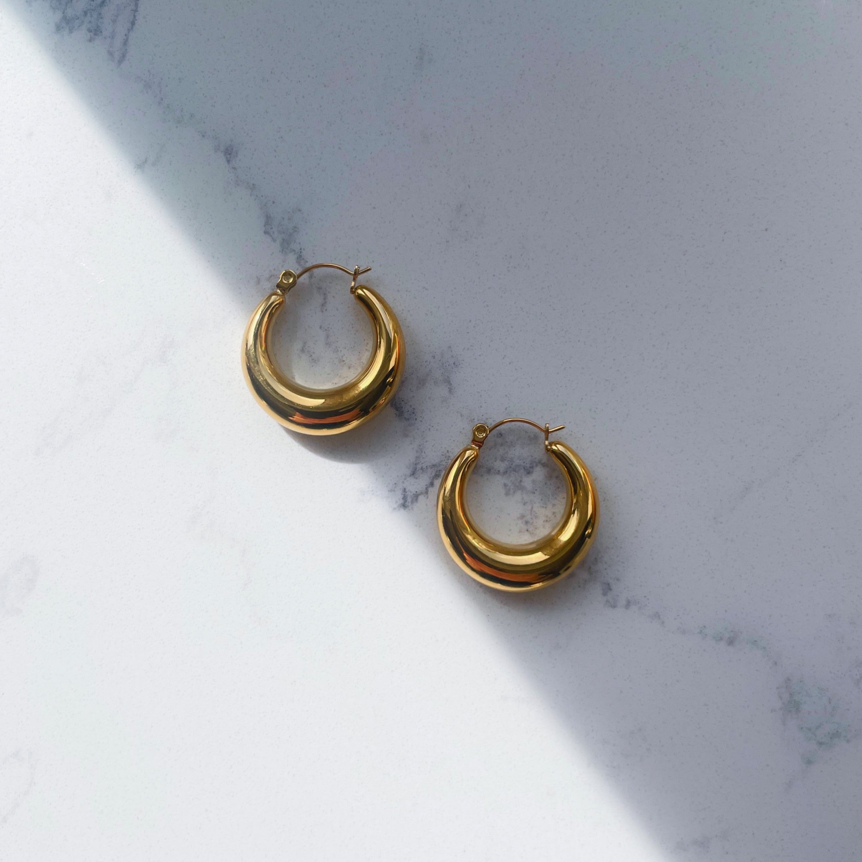 Medium Gold Hoop Earrings are tarnish free