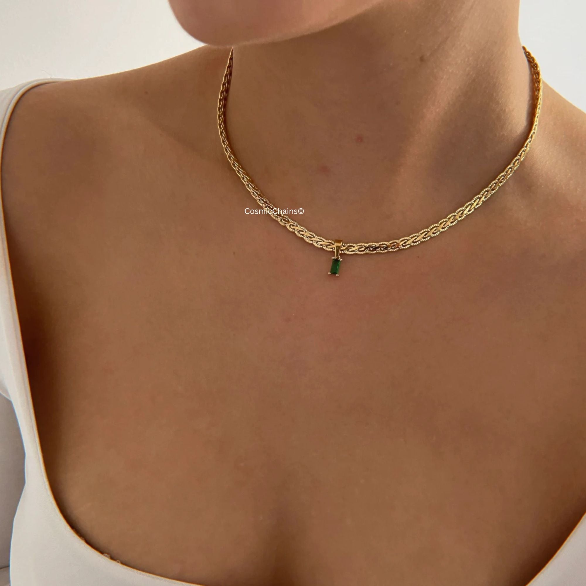 Statement gold emerald necklace, part of our jewelry collection