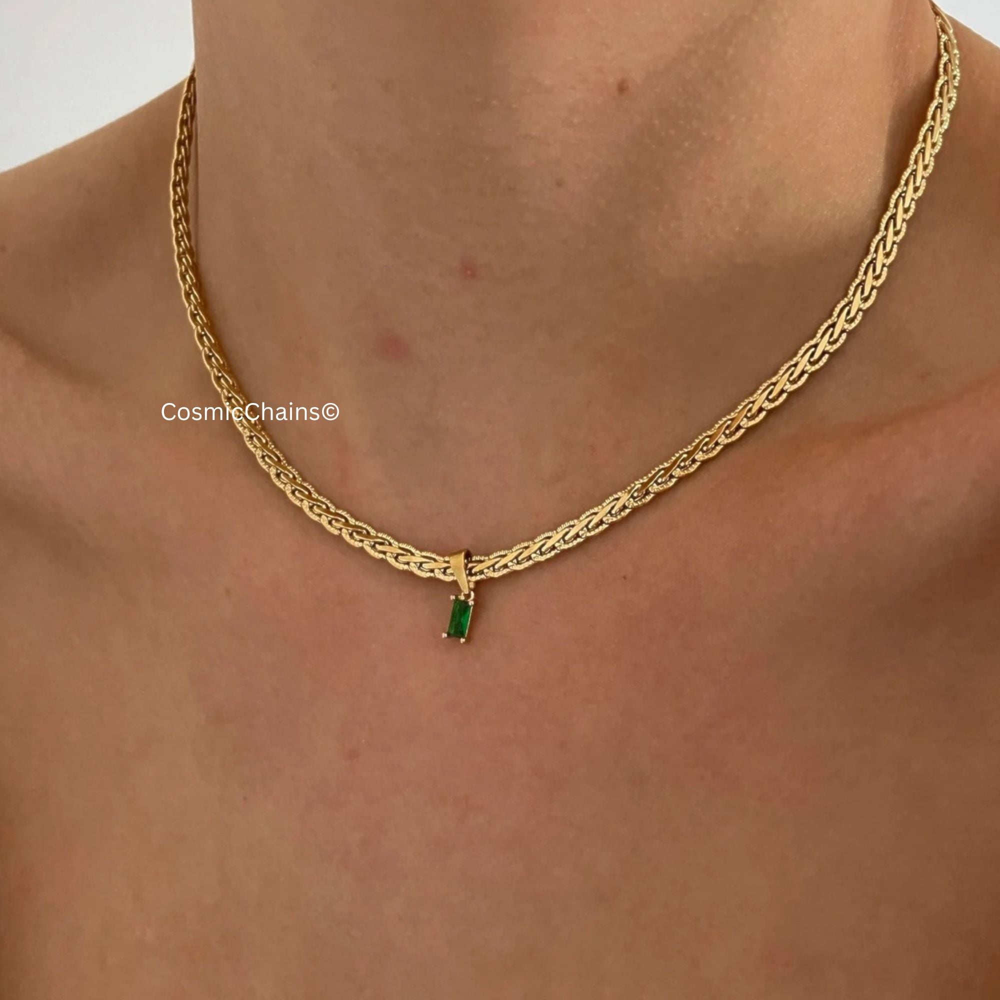 Unique green pendant gold emerald necklace, tarnish-free and elegan