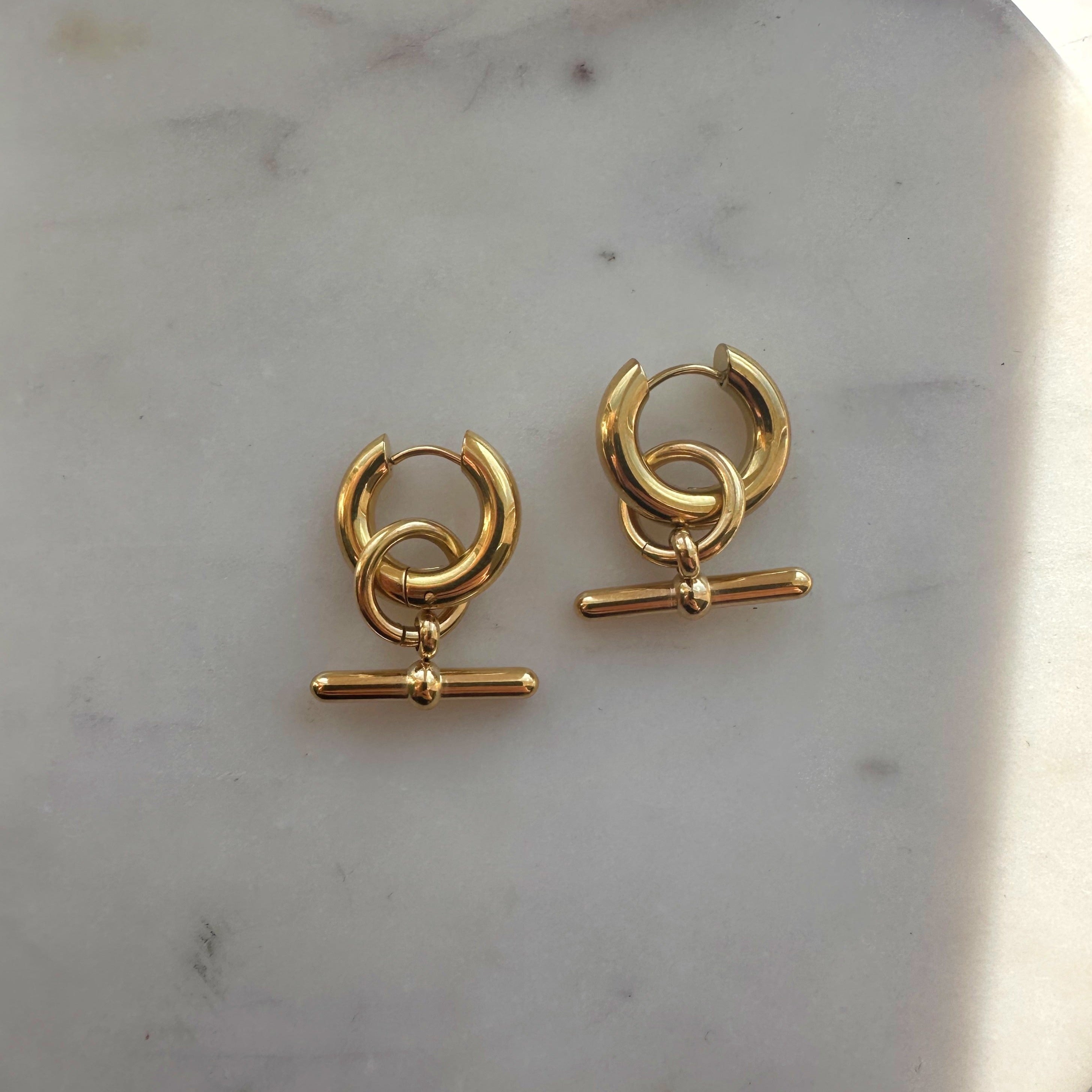 Gold Plated T-Bar Earrings - Ideal for Any Occasion