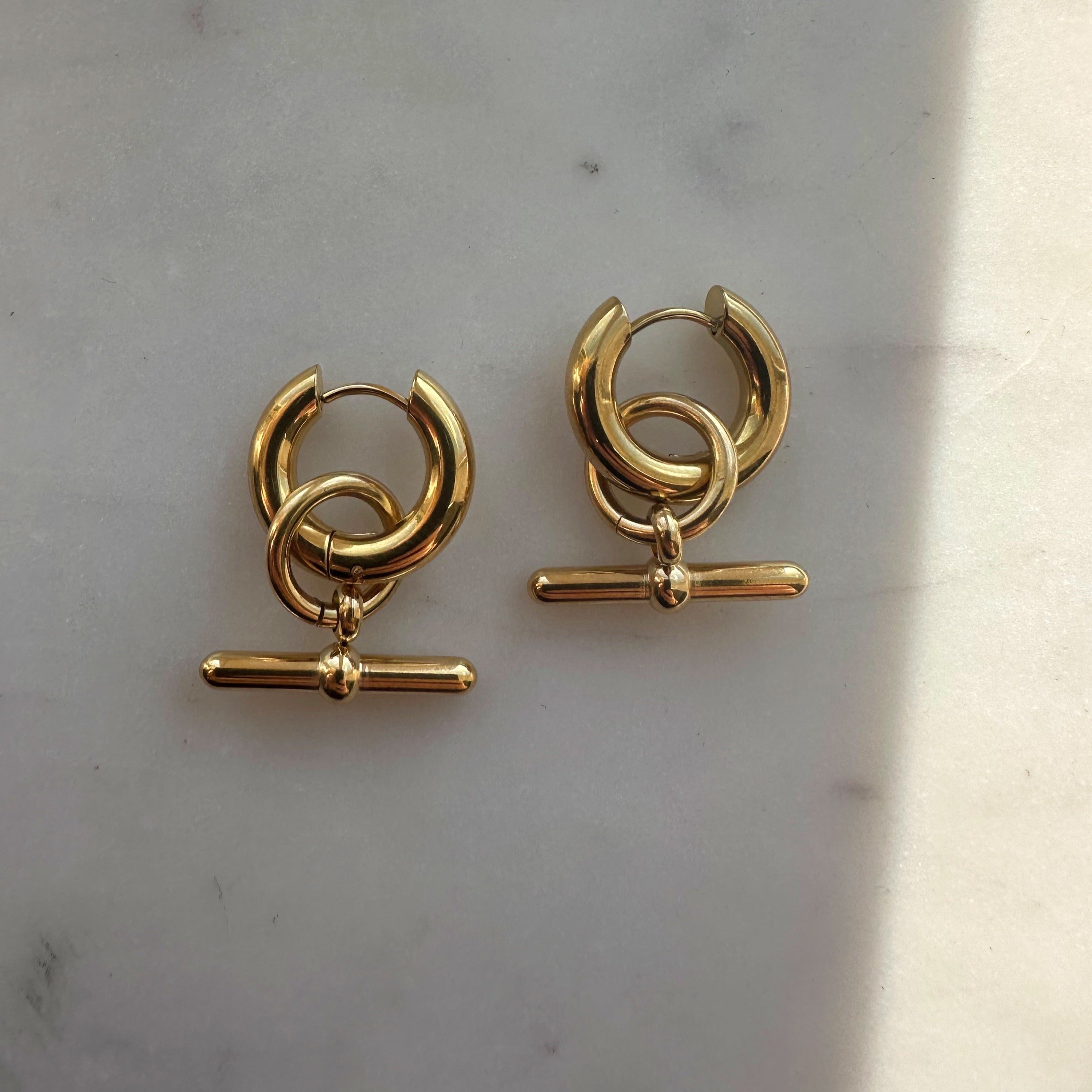 Everyday Gold T-Bar Earrings - Water Safe and Stylish