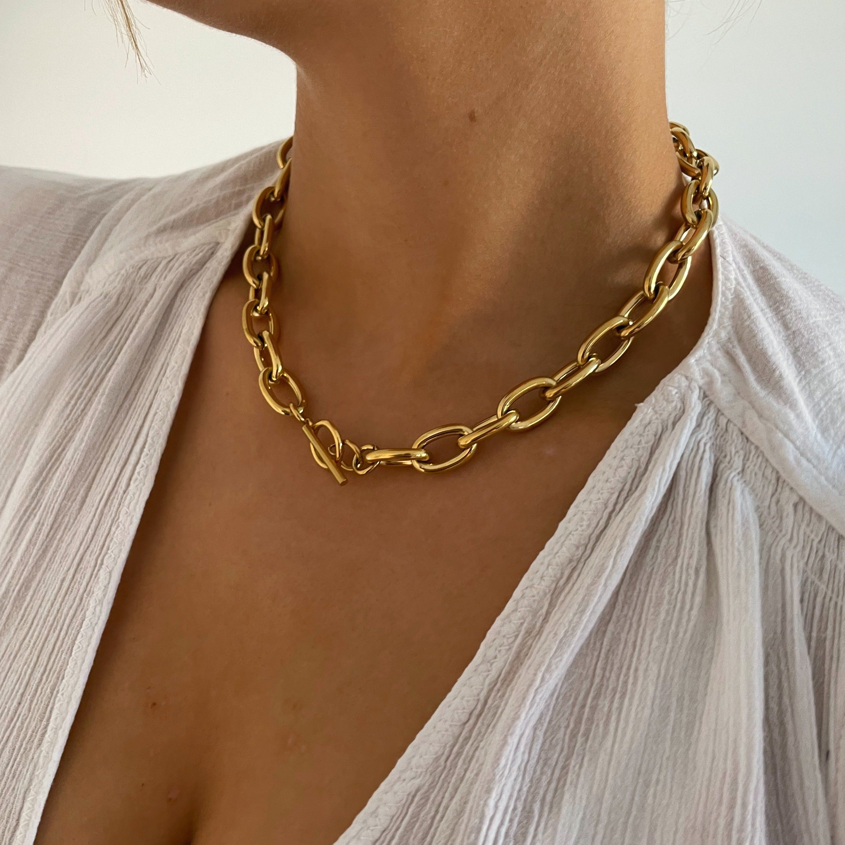 Versatile gold chunky necklace, water safe for daily use
