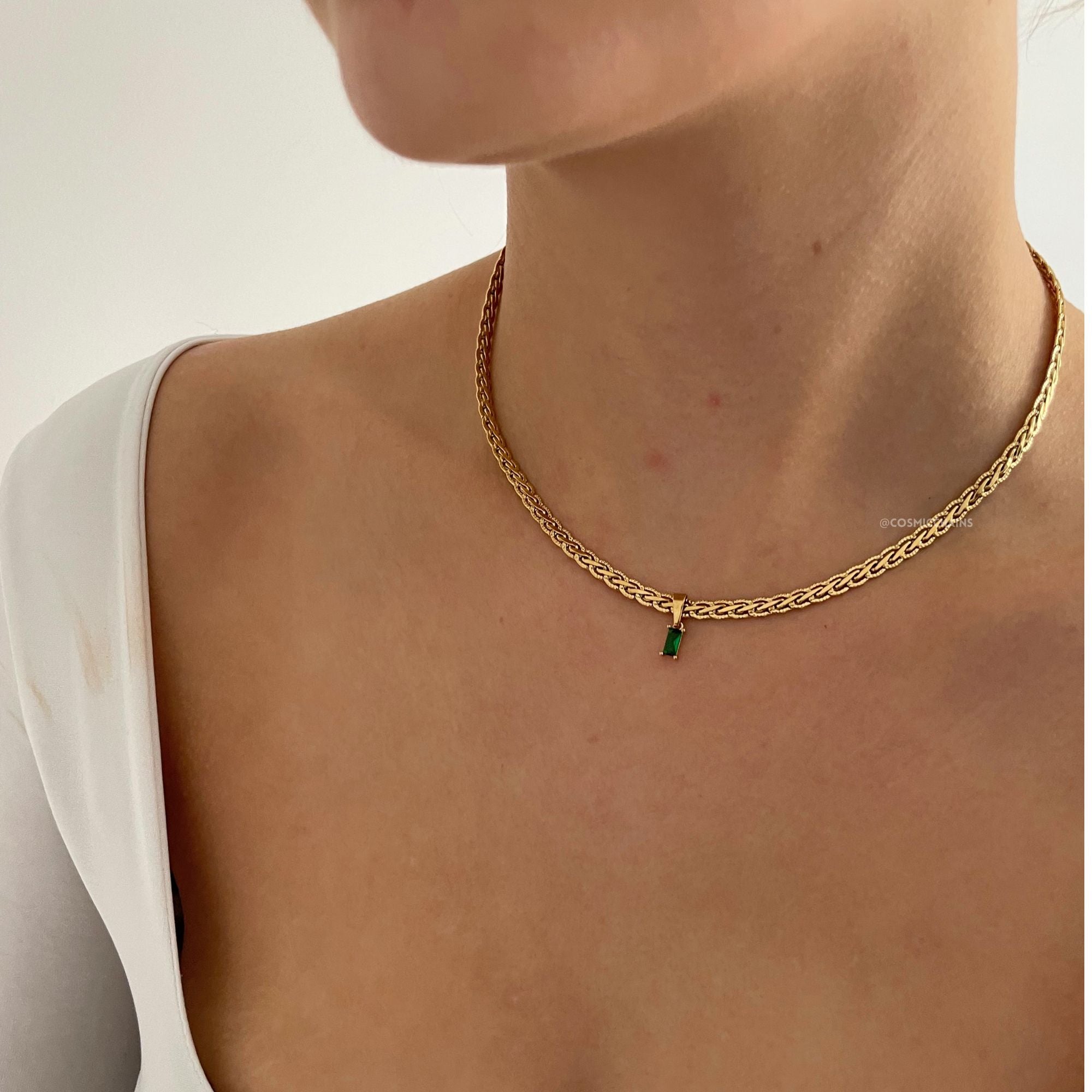 Elegant gold emerald necklace, tarnish-free and water-safe