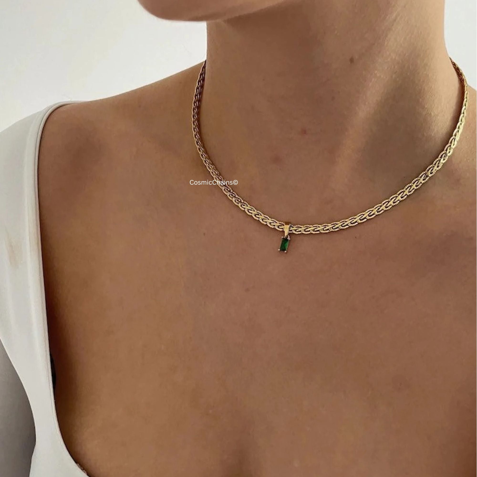 Beautiful gold emerald necklace, water-safe and versatile