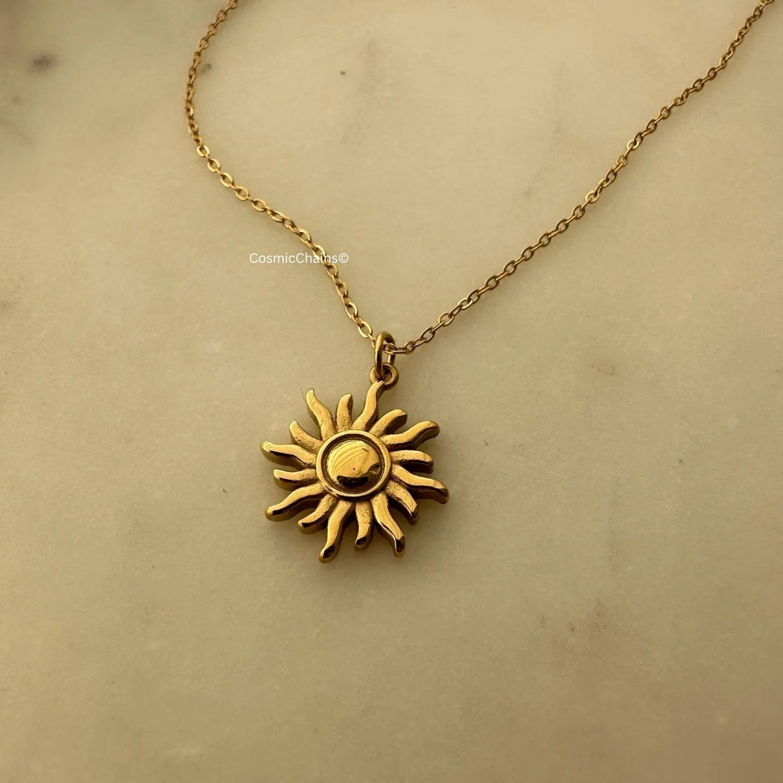 Long-Lasting Gold Sun Necklace with PVD Coating