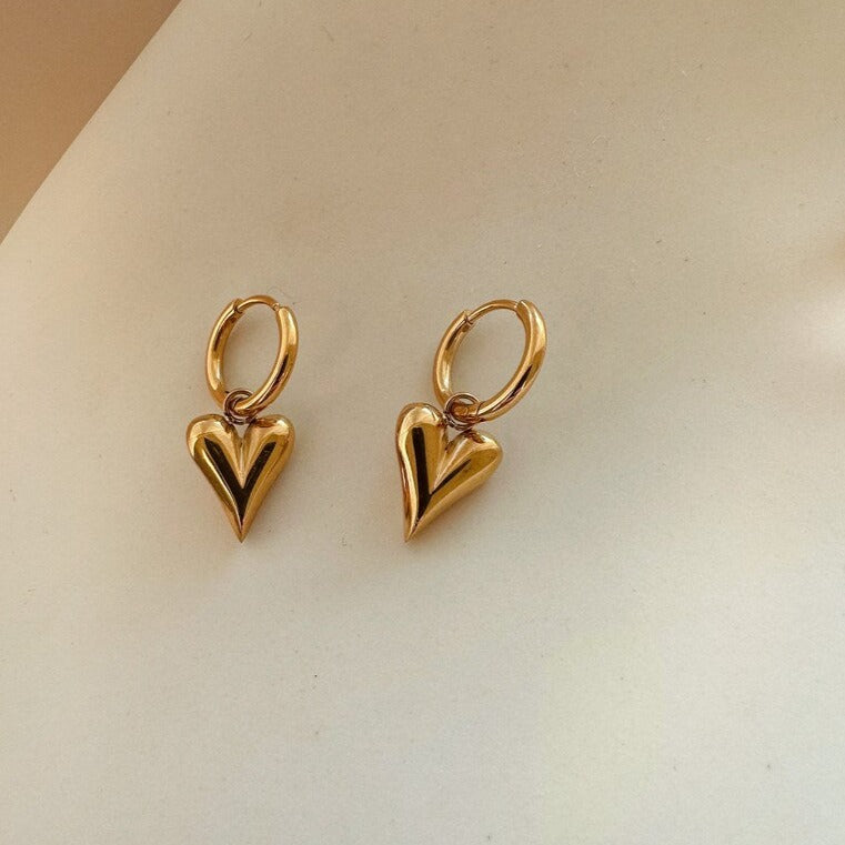 Gold Heart Hoops with matching heart necklace