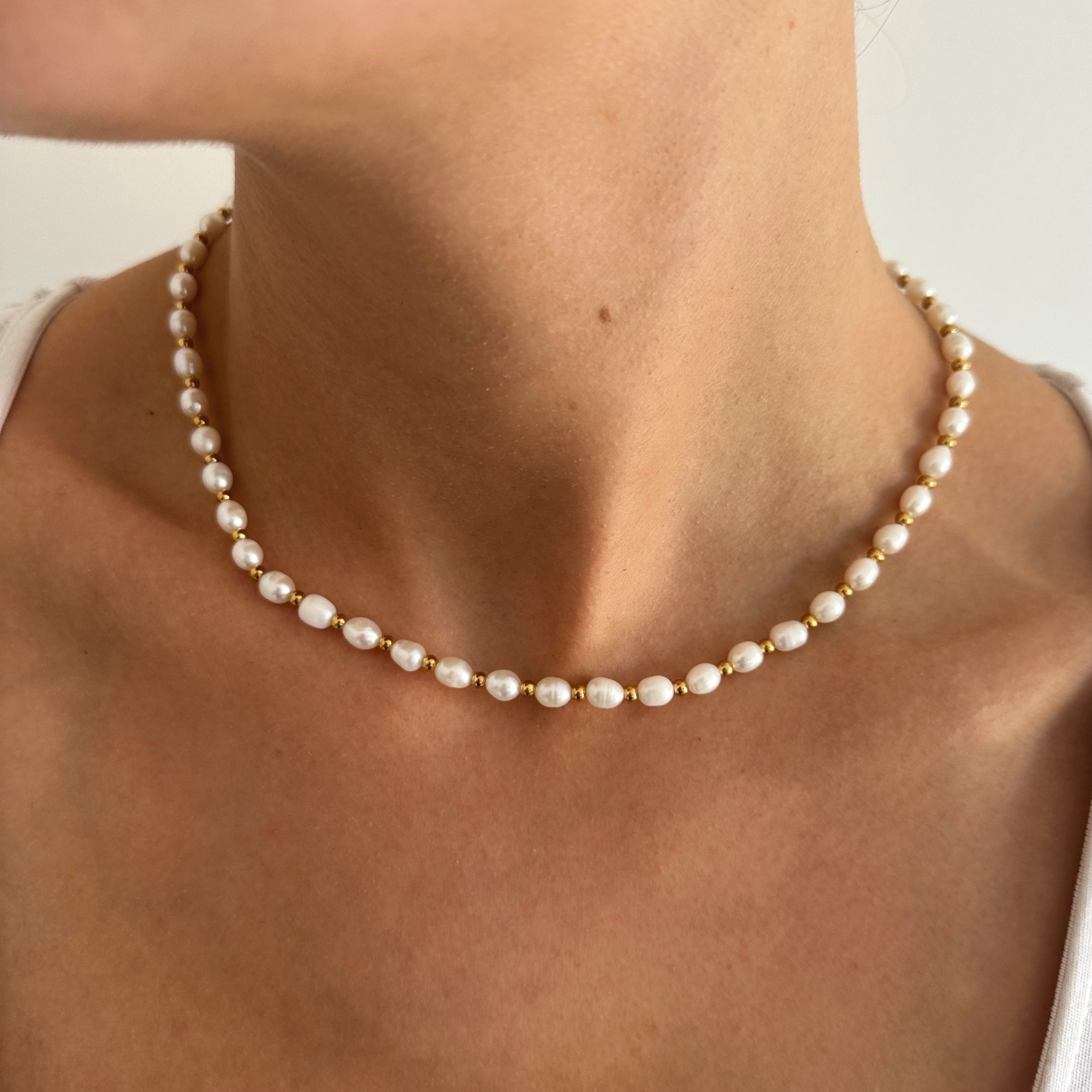 Timeless pearl and gold necklace, tarnish free and elegant