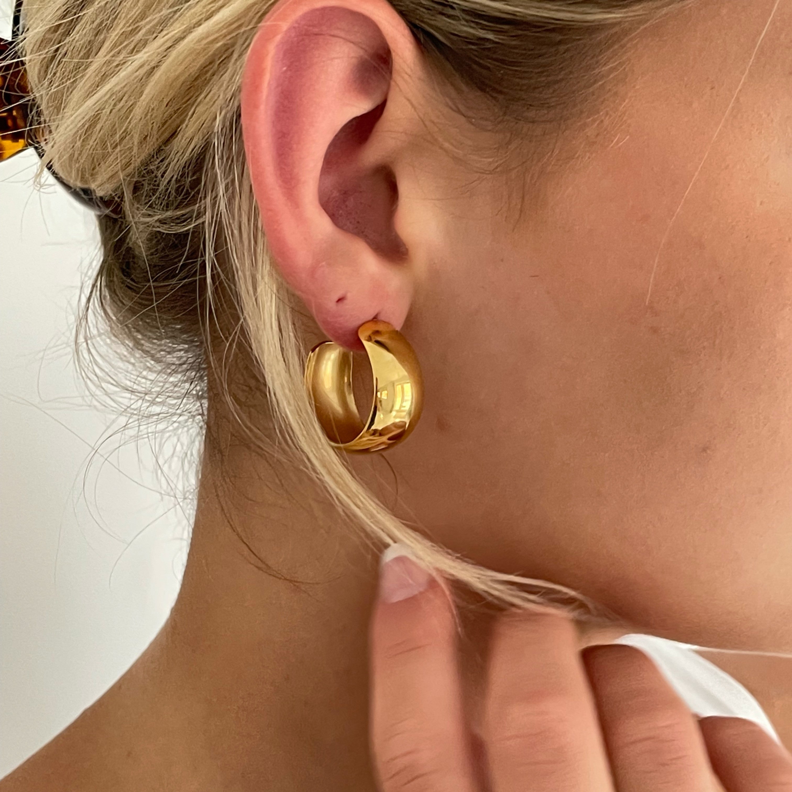 8K Gold Plated Stainless Steel Hoop Big Round Earrings Gold