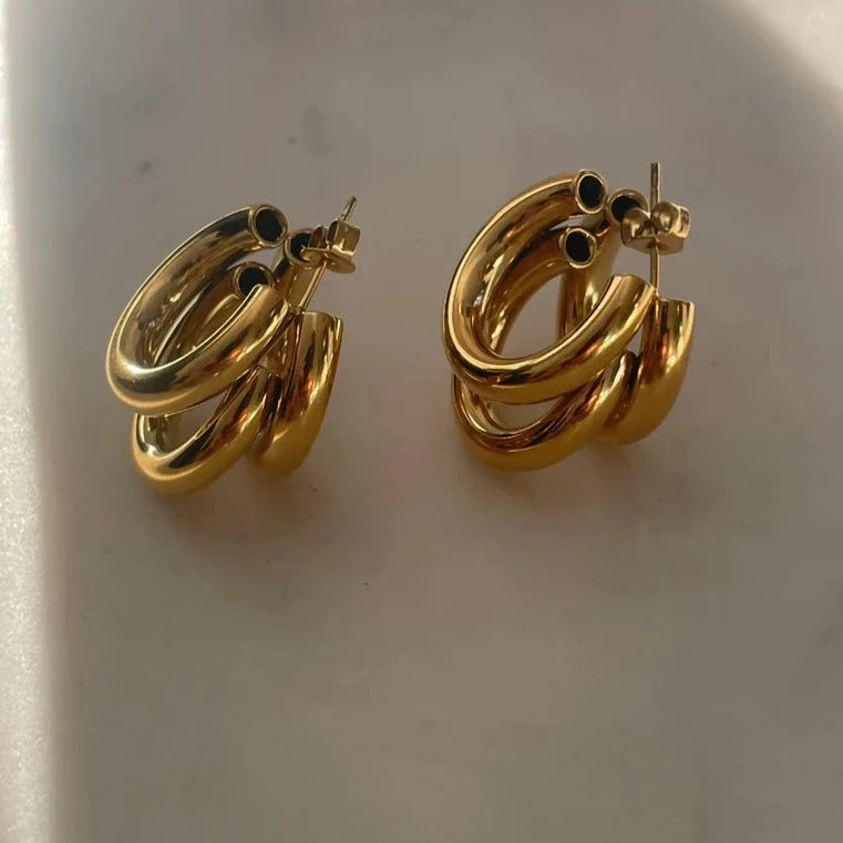Triple Hoop Gold Earrings
