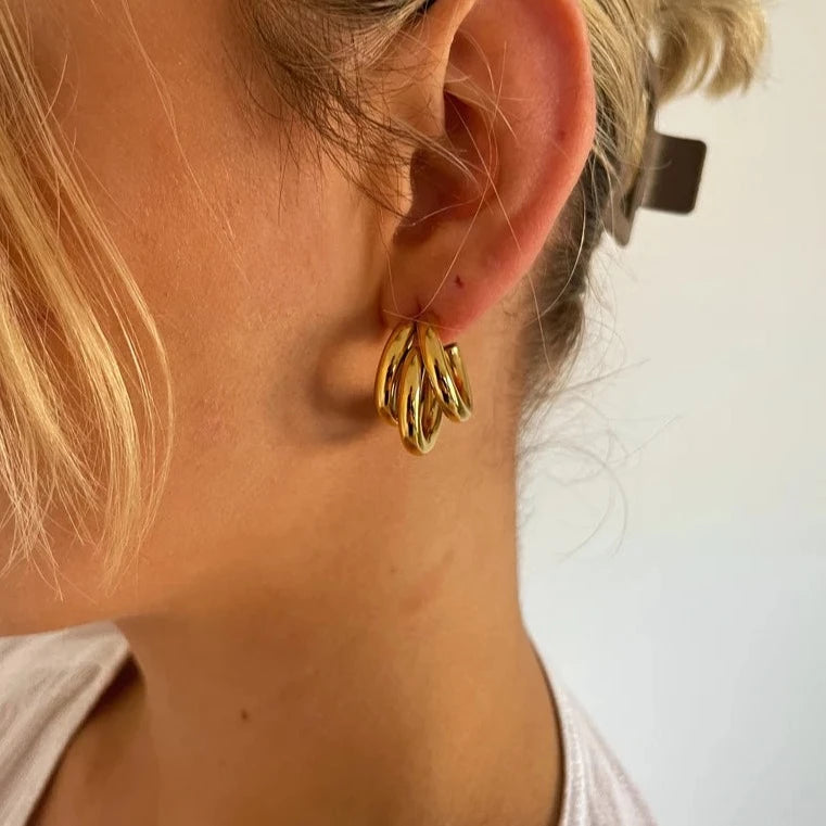 Trendy Triple Hoop Gold Earrings perfect for everyday wear