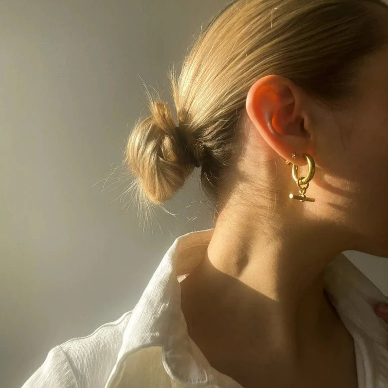 Quality Gold Plated T-Bar Earrings - Water Safe