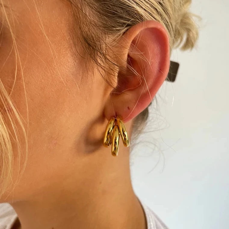 Triple Hoop Gold Earrings