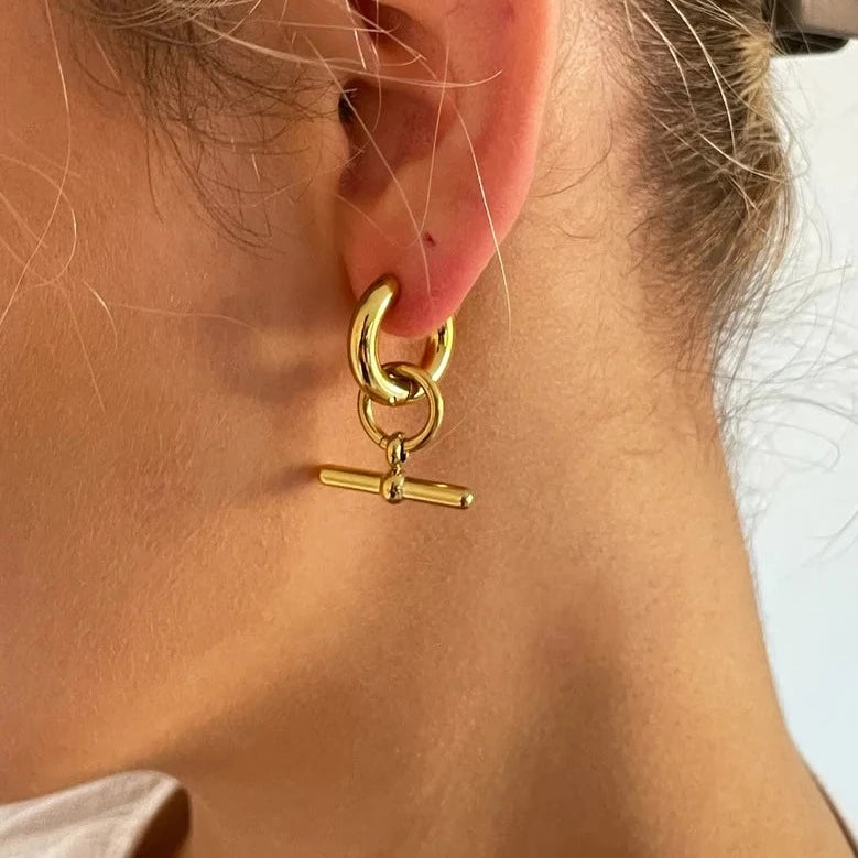 Elegant Gold Plated T-Bar Earrings