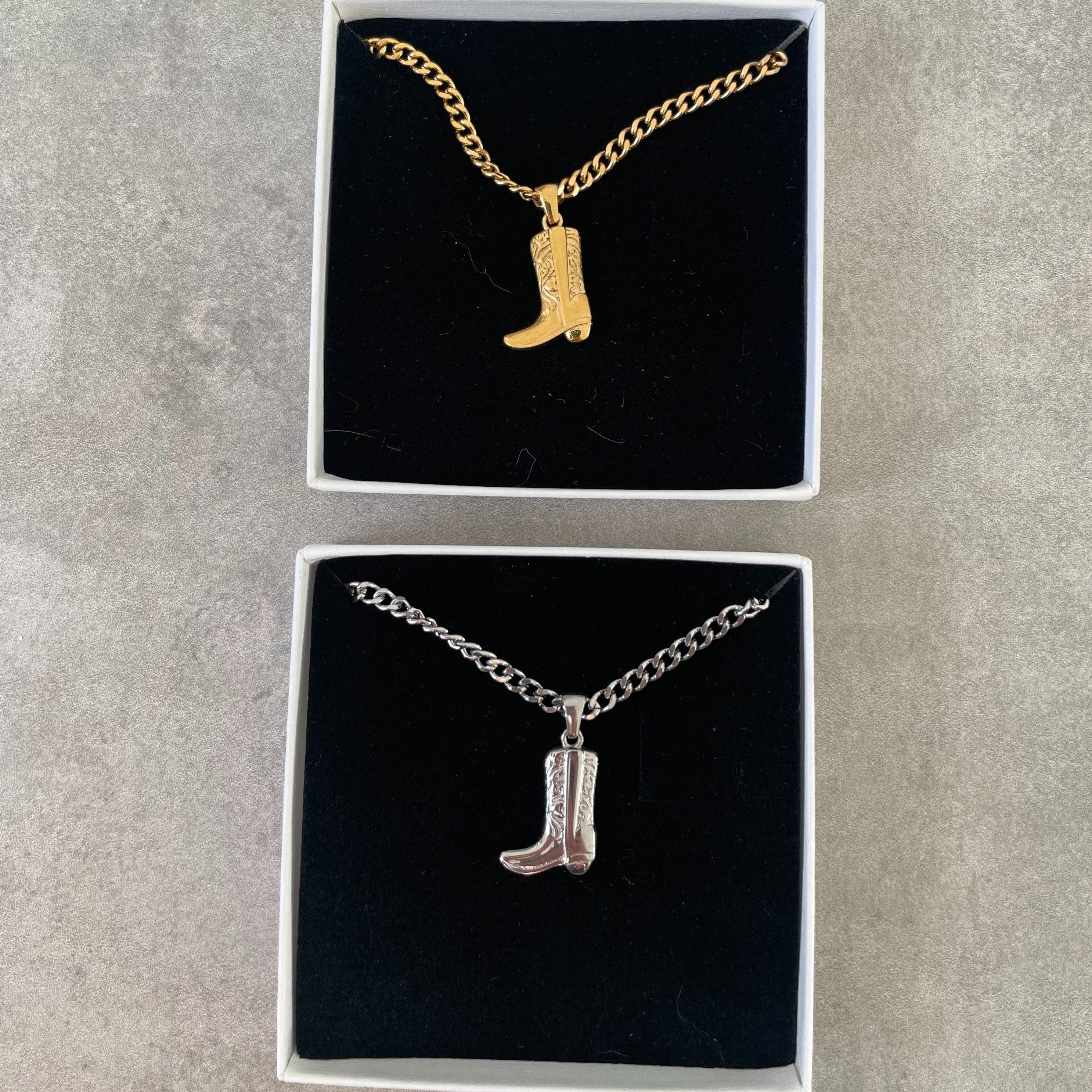 Latest jewellery trends with a cowboy boot necklace