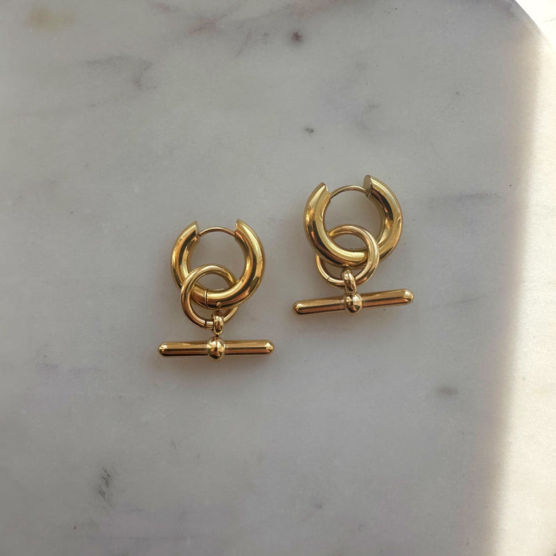 Gold T Bar hoops - Cosmic Chains 