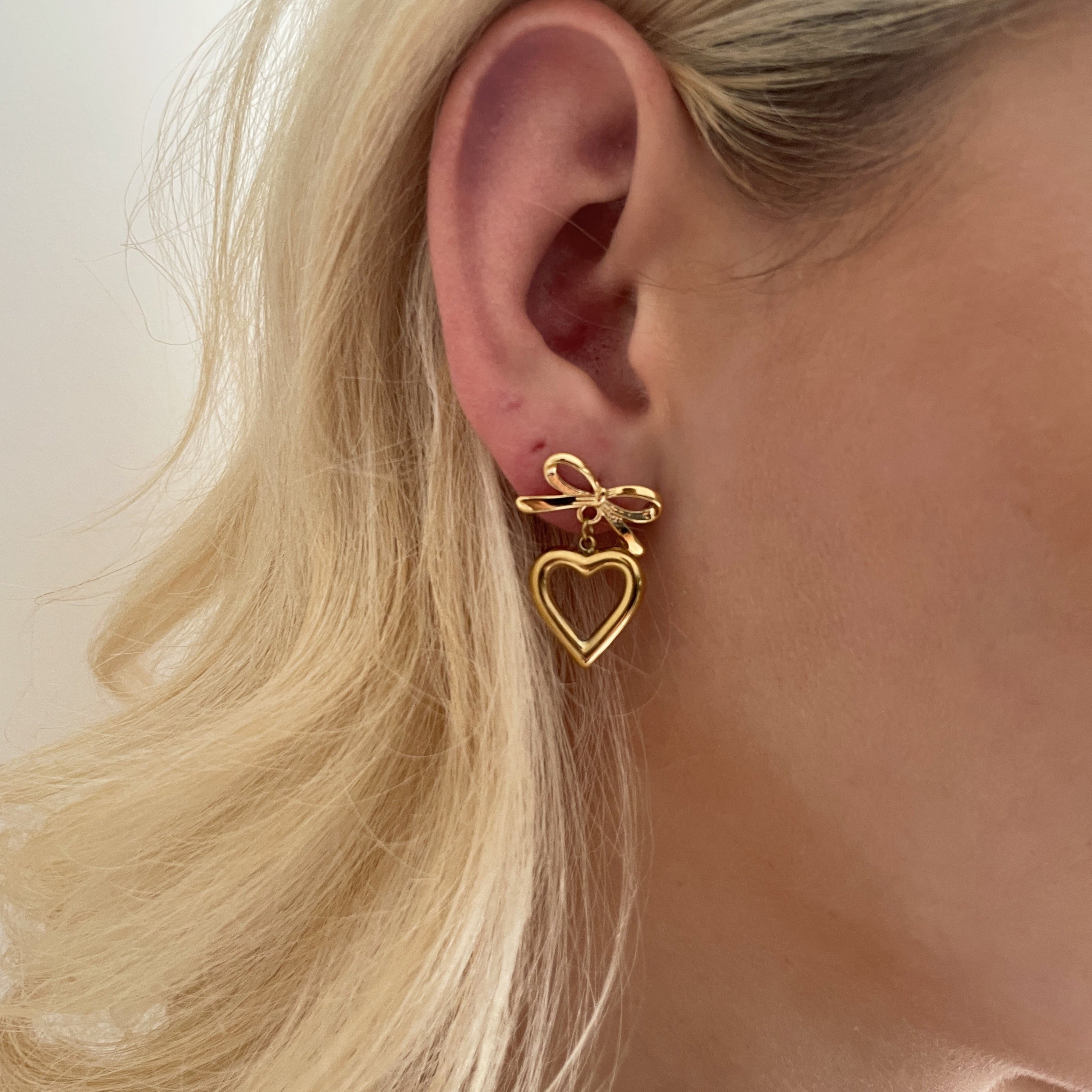 Gold Heart And Bow Earrings