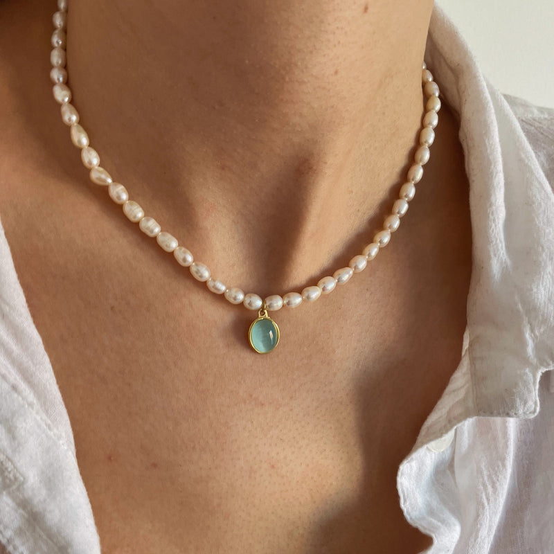 Aqua Pearl Necklace - Cosmic Chains 