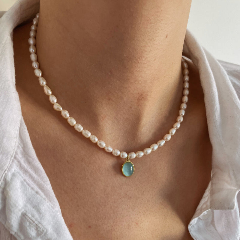Aqua Pearl Necklace - Cosmic Chains 