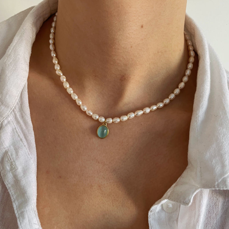 Aqua Pearl Necklace - Cosmic Chains 
