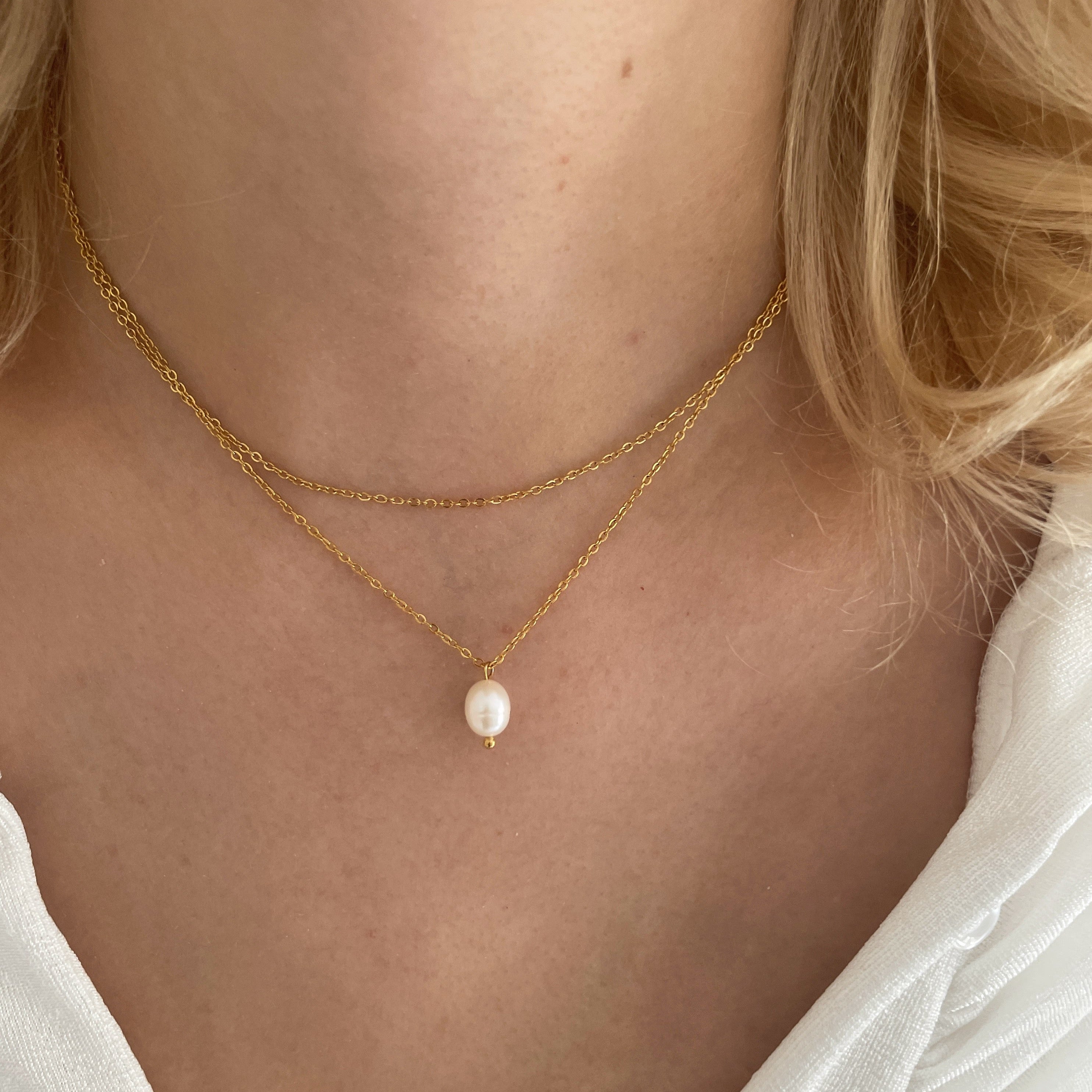 Gold Layered Pearl Necklace