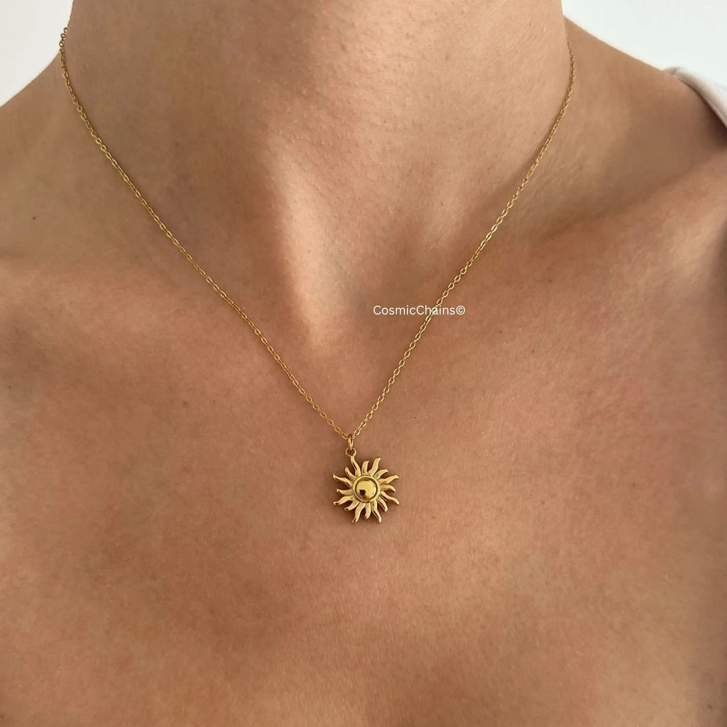 Dainty 18 K Gold Sun Necklace, Gold Sun Face Necklace For... | Elk & Bloom  | SilkFred UAE