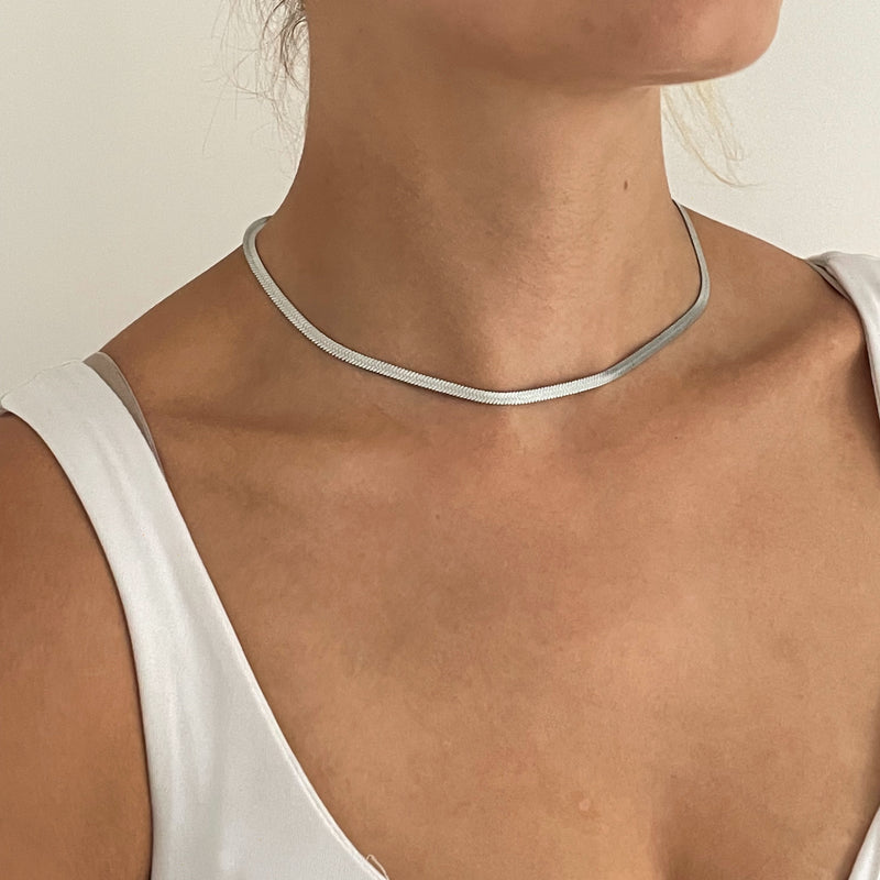 Herringbone Necklace in Sterling Silver, 3.5mm – Miabella